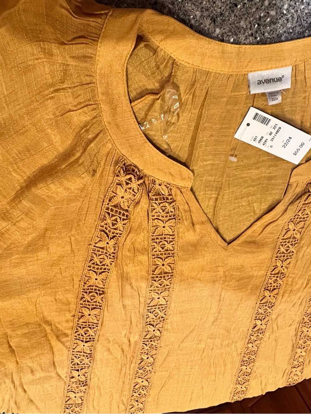 Avenue Golden Mustard Embroidered V-Neck Tunic-Proceeds benefit a cure